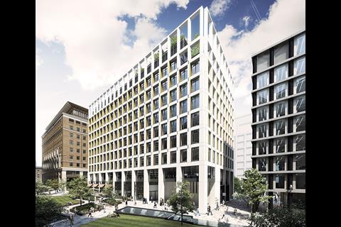 Visualisation of the white concrete facade at Two Pancras Square